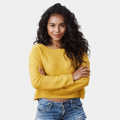 GIRLS SOLID ROUND NECK YELLOW SWEATER